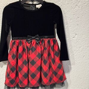 Cat& Jack Girls Black and Red Plaid Dress with Bow 5T